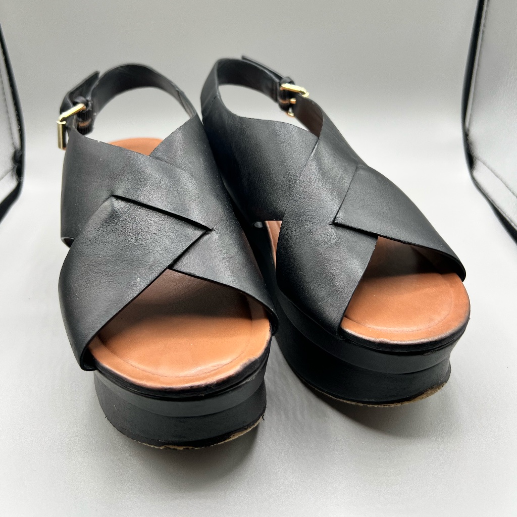 Elvio Zanon Black Platform Leather Women's Sandals Size 6.5
